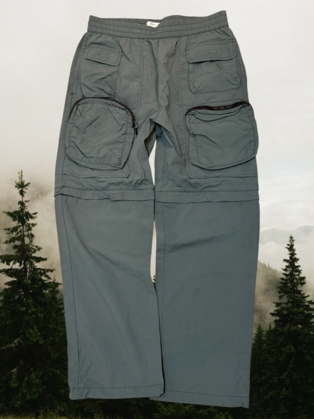 ZARA Convertible Pull-on Cargo Pants Baggy High Rise M Dark OD Green Like New